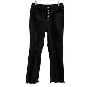 SO High Rise Straight Leg Jeans Women's Sz 5 Black Distressed Raw Hem Button Fly